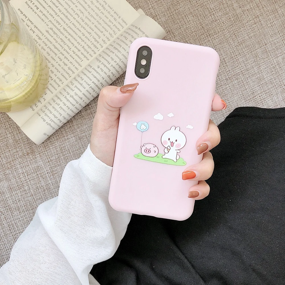 Милый чехол с животными для iPhone X XS Max XR 6 6S 7 8 Plus мягкий iphone TPU защита экрана розовый