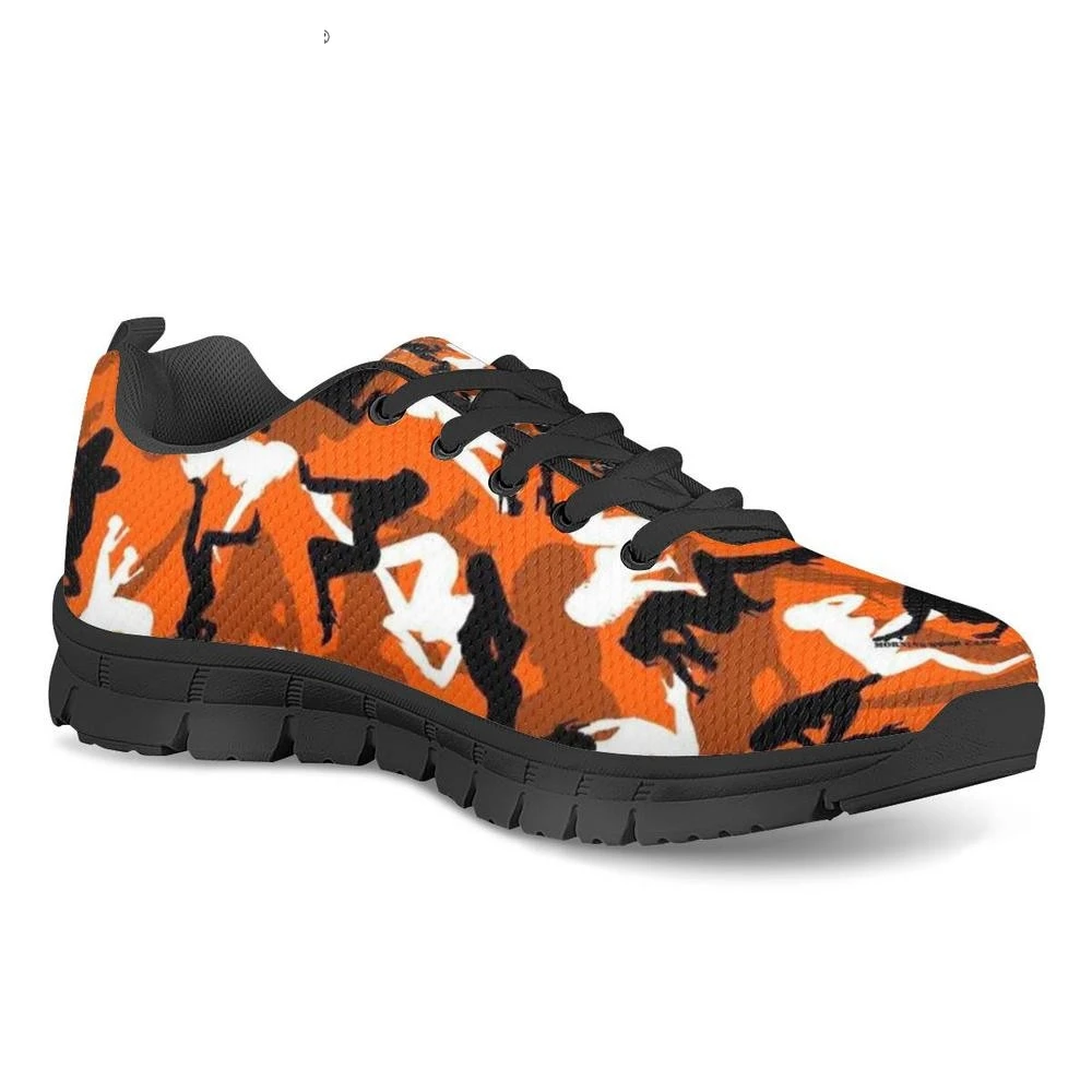 INSTANTARTS White and Orange Camouflage Pattern Woman's Summer Running Shoes Comfortable Lace Up Sneakers Outdoor Sports | Спорт и