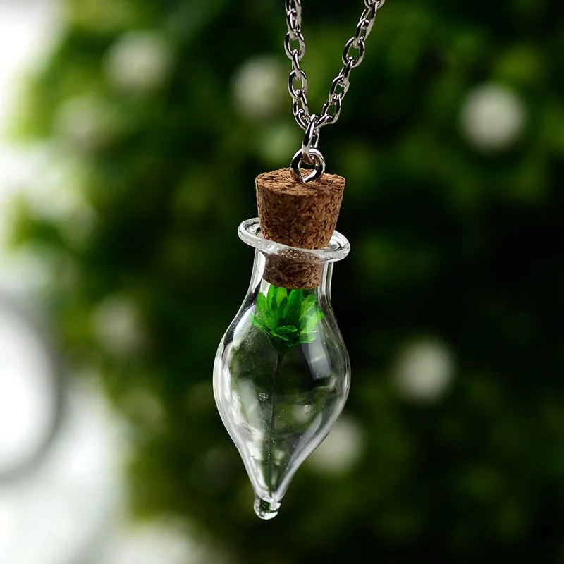 Green Новинка, модное ожерелье с подвеской, новинка, для женщин, девушек, цепочка, ожерелье, сухой цветок, счастливое желание, стеклянная бутылка, цепочки, ожерелье s - Окраска металла: Green