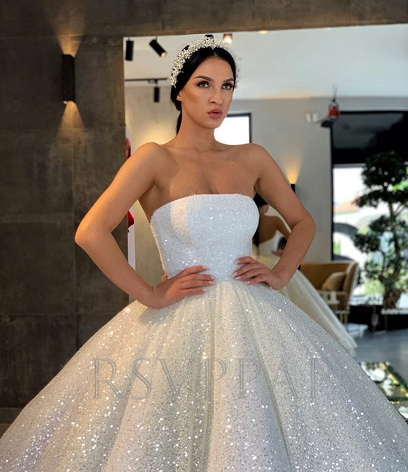 

Luxury Ball Gown Sparkly Arabic Style Women Wedding Dress Glitter Lebanon Women Ivory Wedding Gowns