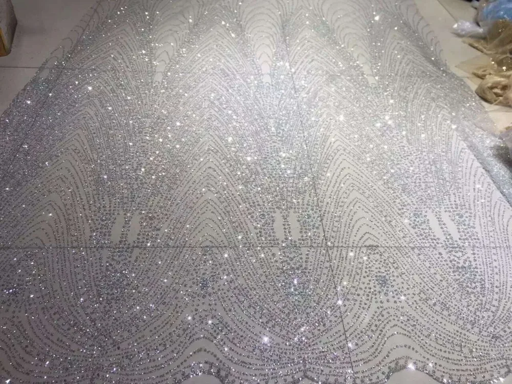 pretty DiuDiu-004 glued glitter Embroidery African Nigerian Guipure Lace Fabric with silver color | Дом и сад