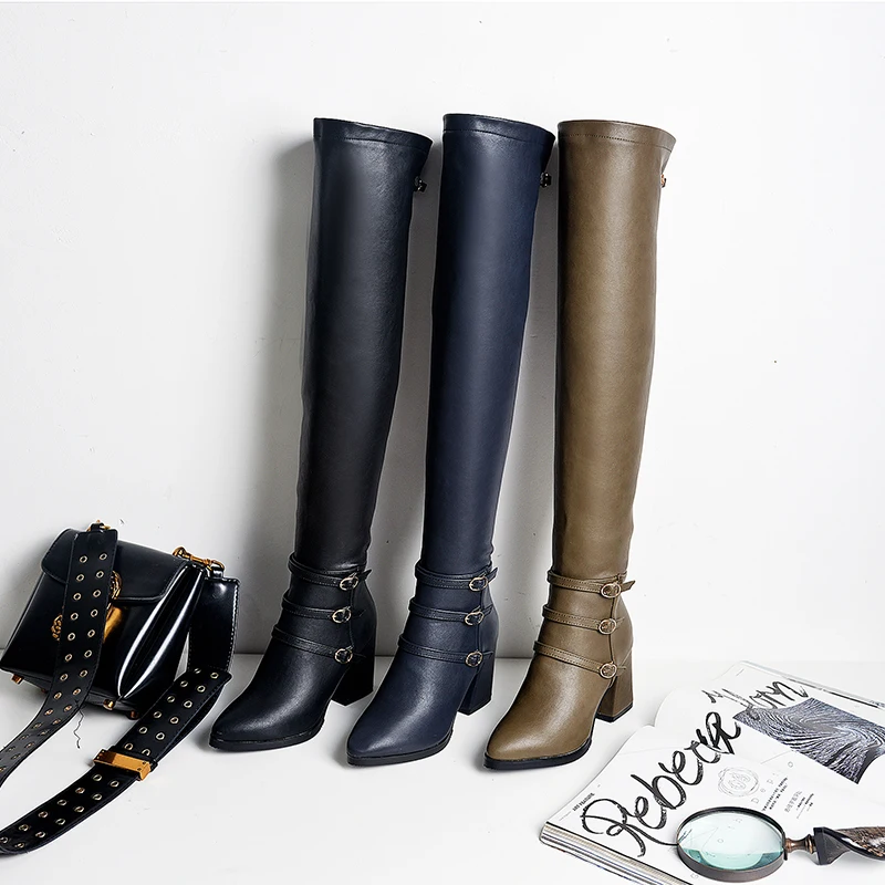 autumn winter new Plush over the knee women boots Chunky Heel Shoes ladies long boots female Thigh High Botas large size 32 43