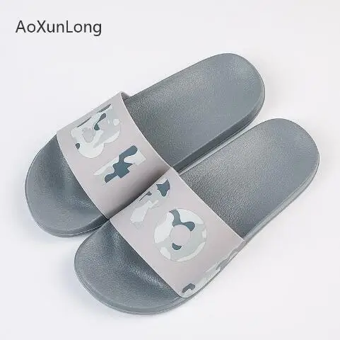 AoXunLong/мужские шлепанцы; летние сандалии для ванной; модная одежда; домашние мужские пляжные вьетнамки на нескользящей мягкой подошве; Новинка - Цвет: Серый