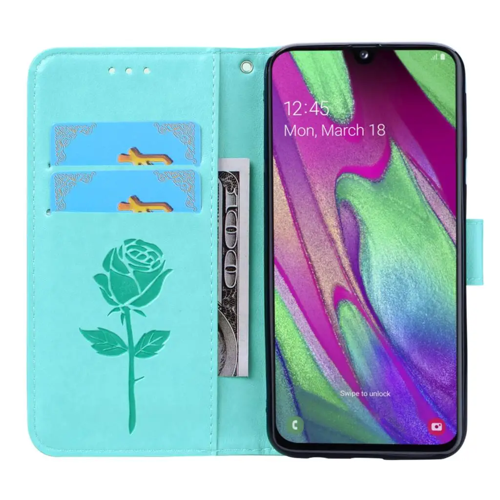 Магнитный чехол книжка для Samsung Galaxy A40 A 40 кожаный бумажник с кармашком карт