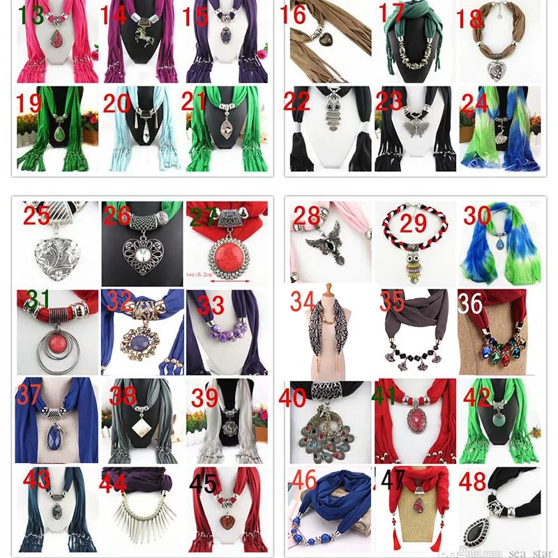 Mixed 48 Design Pendant Scarf Jewelry Women Necklace Fashion Style Beads Tassel Soft Free Shipping |
