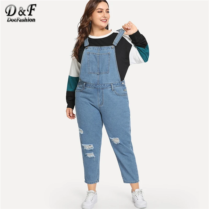 Dotfashion, джинсовые комбинезоны размера плюс, синие, с рваной деталью, для женщин,, осенняя одежда, повседневные, простые, женские, весенние, модные комбинезоны