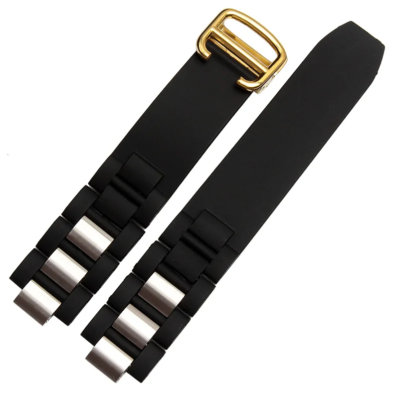 Gold clasp Качество 20 мм X 10 резиновый ремешок для часов Ремешок Браслет для Cartier 21 хронограф часы черный/белый резиновый ремешок для часов - Цвет ремешка: Gold clasp