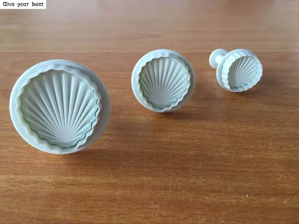 3PCS/ set Shell Shape Spring Cake Tools Cookie Plastic Plunger Cutters Biscuit Paste Sugar Press Molds Decorating Tool | Дом и сад