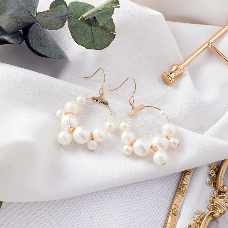 MENGJIQIAO New Korean Fashion Dainty Geometric Simulated Pearl Flower Jewelry Drop Earrings For Women Boucle D'Oreille Gifts | Украшения