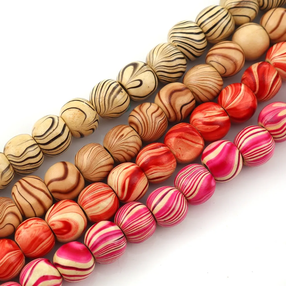 DoreenBeads модные деревянные разделительные Бусины круглые фуксия полосатые