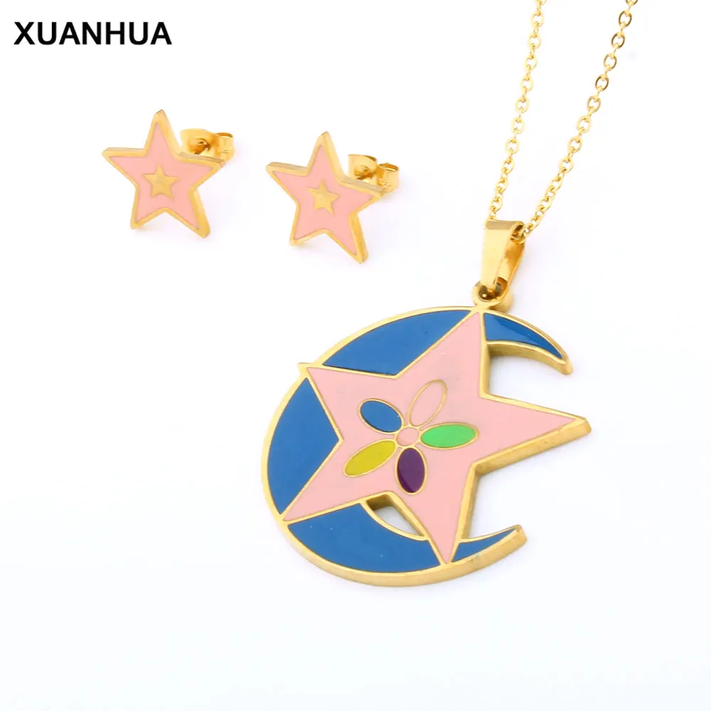 Ювелирные наборы XUANHUA Moon Star из нержавеющей стали модное женское ожерелье и серьги