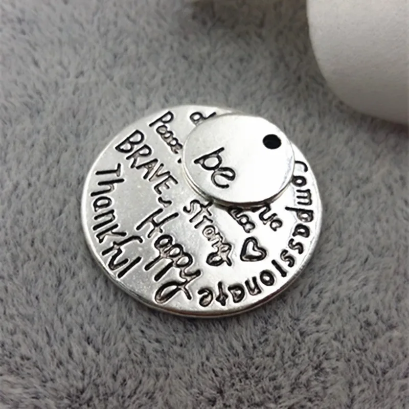 

20 PCS/Lot Mixed Words Charm Diameter 24mm Kind Wise Compassionate Thankful Happy Round Words Message Charms For Jewelry