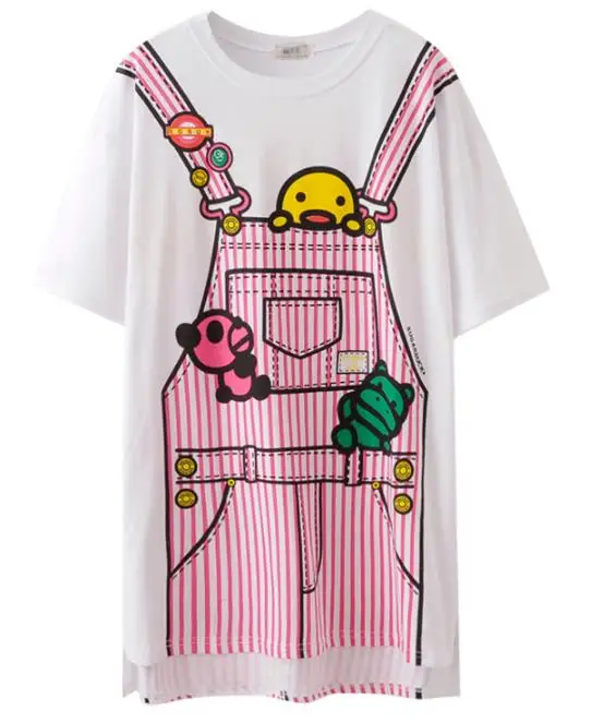 2021 summer Long Tee t shirt women tops fashion kawaii cartoon printing t-shirt female plus size loose short-sleeved tshirt | Женская