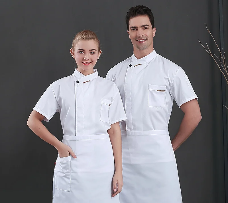 

Unisex Casual Soft Chef Jackets Short Sleeve Oblique Collar Double Breasted Kitchen Catering Restaurant Food Serive Work Uniform