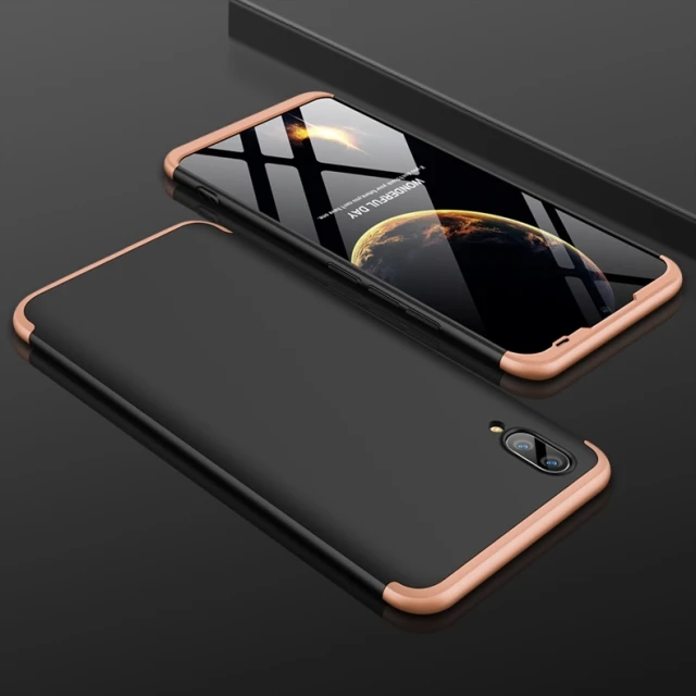 Чехол для VIVO Y91c, роскошный чехол, 3 в 1, полное защитное кольцо, магнитный держатель, ударопрочный корпус для VIVO Y91i Y93s, чехол - Цвет: Gold Black Gold