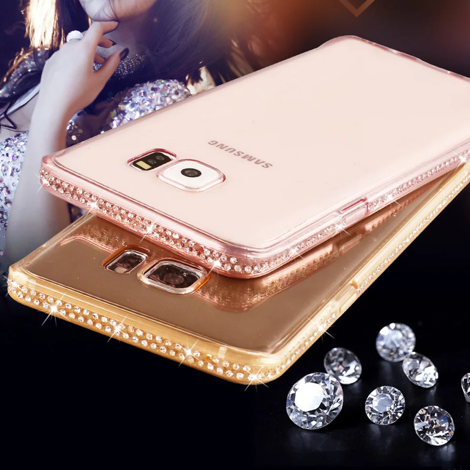 Алмазный резиновый блестящий чехол для Samgung S8 Plus S7 Edge S6 S9 Note 9 A3 A5 A7 2016 2017 J3 J5 J7 Pro A6 2018