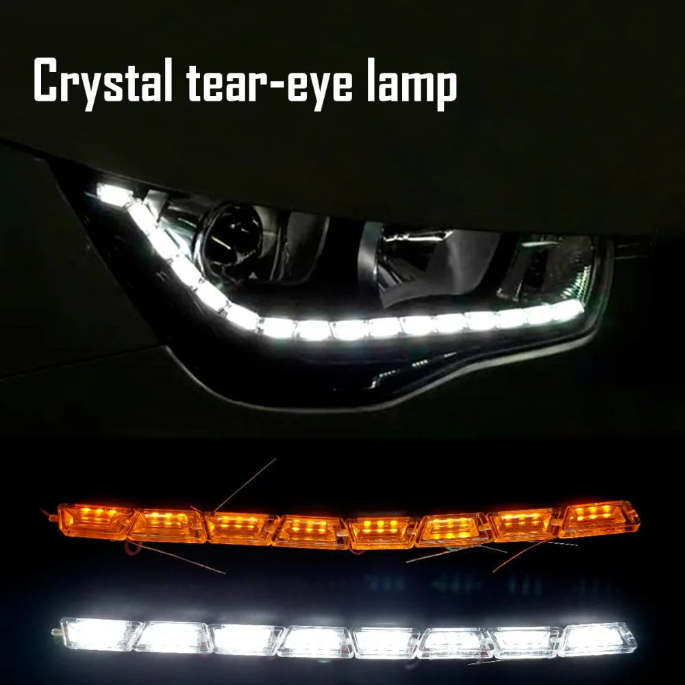 2X DRL гибкий светодиодный светильник, Белый DRL и желтый указатель поворота, Хрустальный ангельский глаз, DRL с поворотным сигналом, светильник