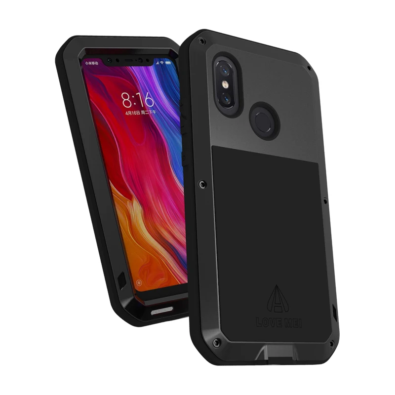 LOVE MEI Powerful Phone Cases for Xiaomi Mi 8 Mi8 Cover Heavy Duty Shockproof Case Silicone TPU Hard Metal Toughened Glass |