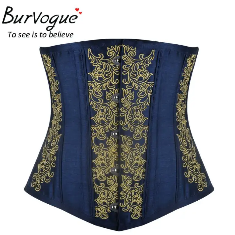 Blue Burvogue Женский корсет под грудь атласные железные косточки корсет талии тренажер Готический сексуальный корсет стимпанк корсет корсеты и бюстье - Цвет: Blue