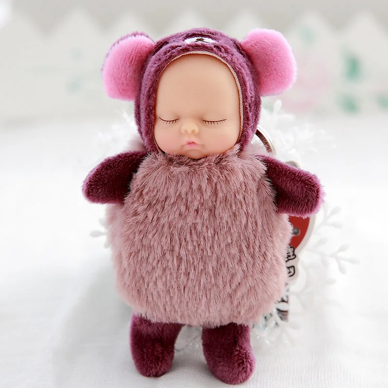Brown bear Мини kawaii спящие Детские куклы плюшевые игрушки Bjd bebe кукла брелок Подвеска для детей Девочка Рождество подарок на день рождения мягкая ПВХ игрушка - Цвет: Brown bear