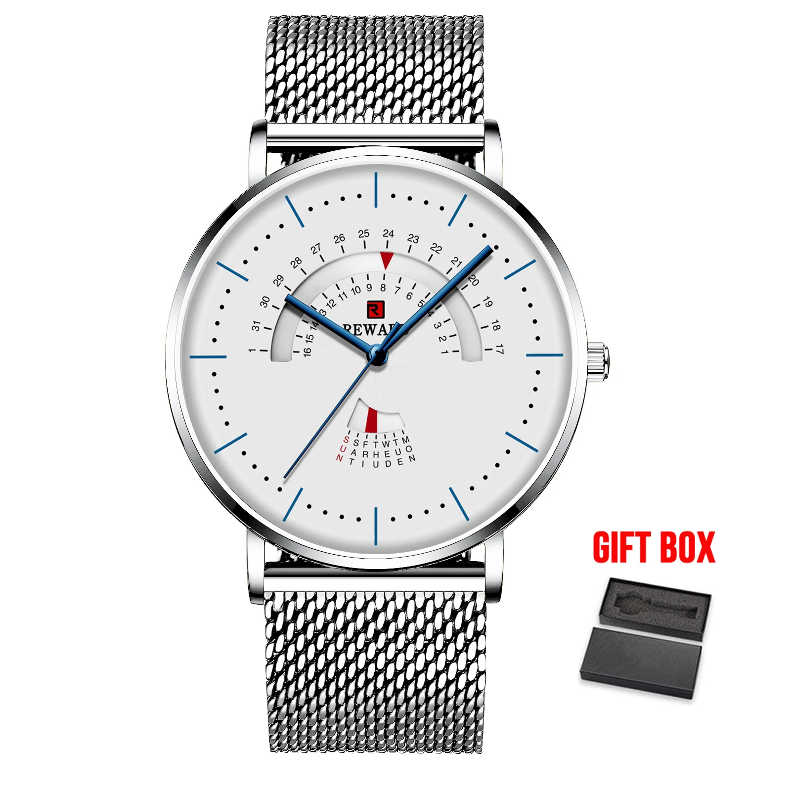 white with box Награда Топ бренд класса люкс Золотой полный сталь мужские часы кварцевые наручные часы мужские спортивные повседневные водонепроницаемые часы Relogio Masculino - Цвет: white with box