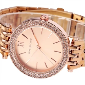 Rose Gold TC002 Тейлор коул бренда женщины одеваются часы Relogio Feminino серебро горный хрусталь из нержавеющей стали ремешок леди мода кварцевые часы / TC003 - Цвет: Rose Gold TC002
