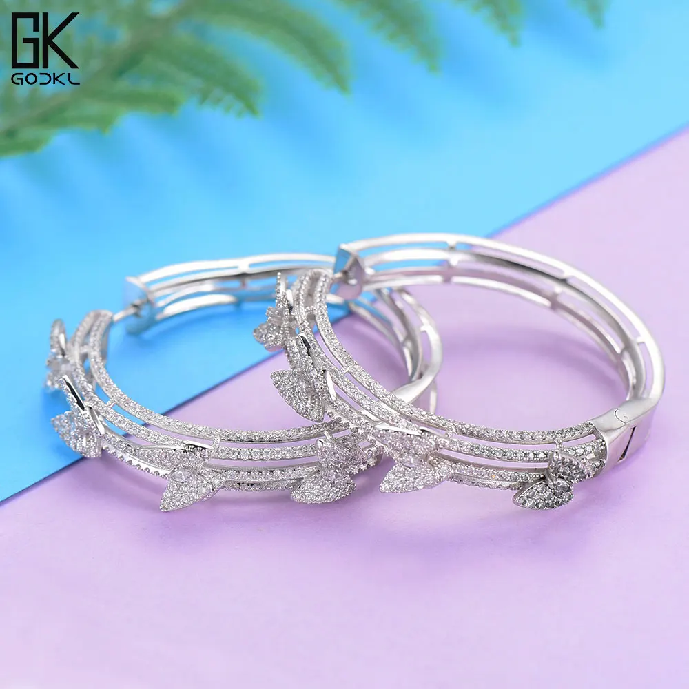 Женские серьги-кольца GODKI роскошные круглые с бабочкой и кубическим цирконием 2018