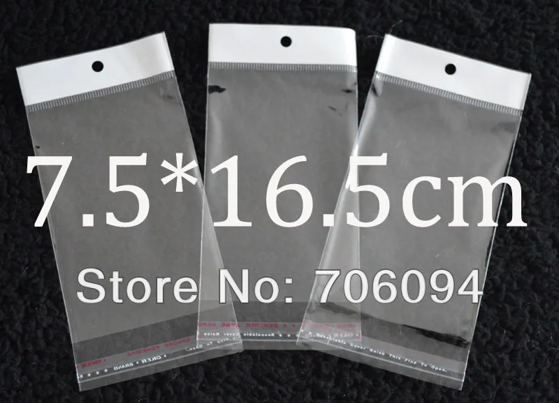 

FreeShipping 7.5*16.5cm,1000pcs/lot Clear Self Adhesive Seal Poly Opp Plastic Bag With Header ,Hole Jewelry Earring Packing bag