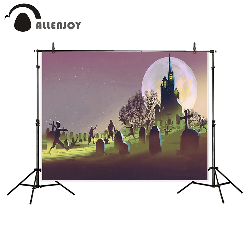 Allenjoy фотография Фон ужасный мультфильм замок зомби надгробие Луна Хэллоуин