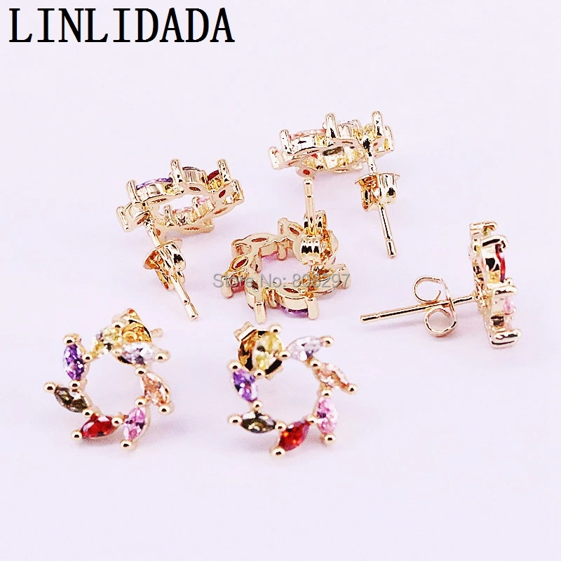 

8Pair Gold Color High Quality Sparking cz paved flowers studs earring Women girl Fashion Jewely