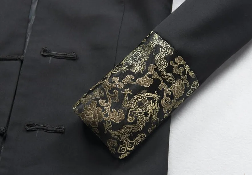 Классический мужской костюм в стиле ретро с золотыми драконами и волнистыми