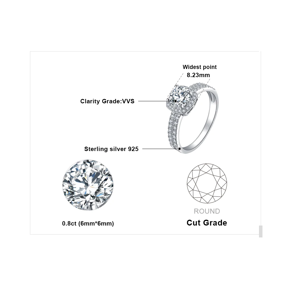 Jewelrypalace Halo 1.1ct круглый фианит Обручение Promise Ring натуральная 925 Серебряное кольцо для Для женщин Модные украшения