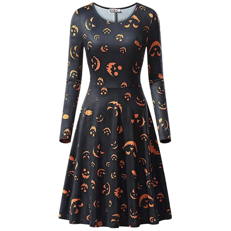 Женское новое платье на Хэллоуин Модный комбинезон с тыквой принтом длинным