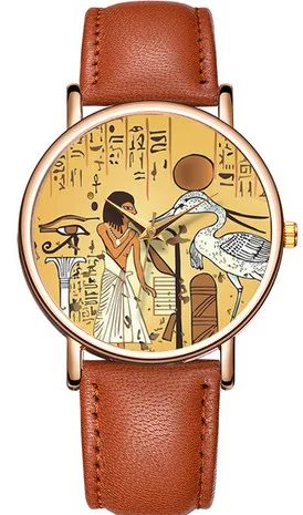 brown Роскошные женские часы Relojes Femme наручные часы мужские Montre Homme необычные часы с персонажем Сделано в Китае 3D Египетский Рисунок циферблат - Цвет: brown