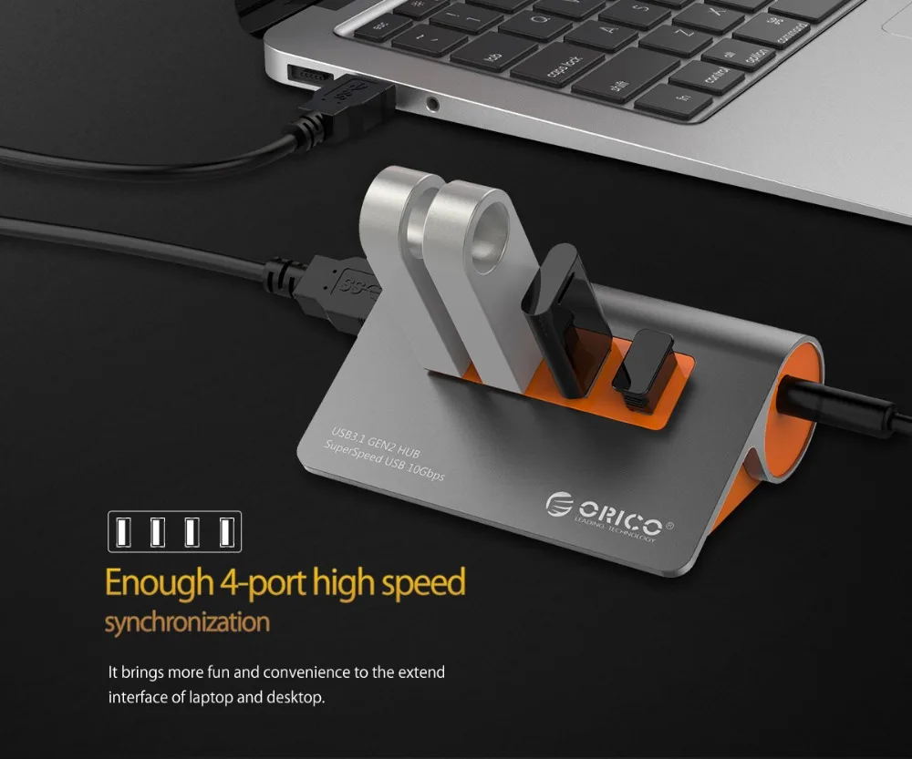 ORICO usb-хаб с 12V2. 5A адаптер питания 4 порта USB3.1 Gen2 концентратор 10 Гбит/с супер скорость алюминиевый сплав концентратор для Macbook Pro