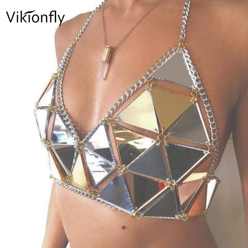 Бикини Vikionfly с блестками Женский светоотражающий топ лямкой через шею купальник