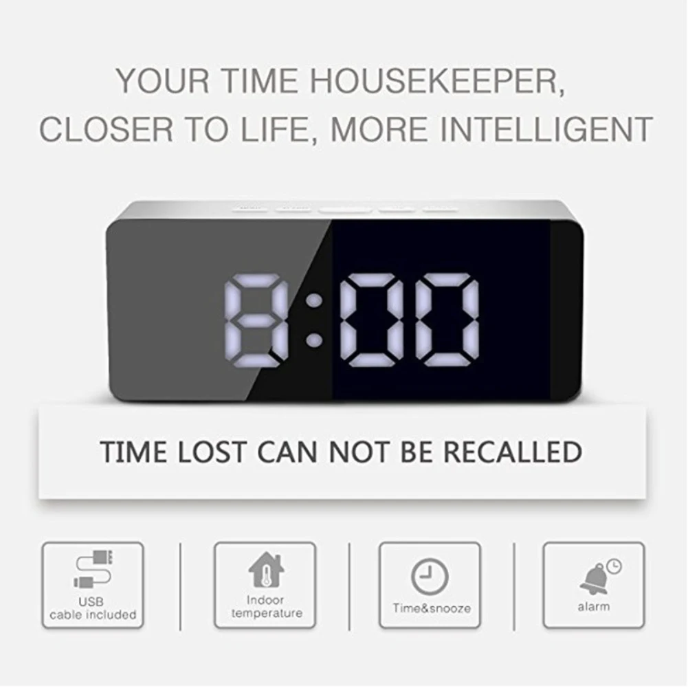 Светодиодные зеркальные будильник цифровые повтора настольные часы Wake Up Light