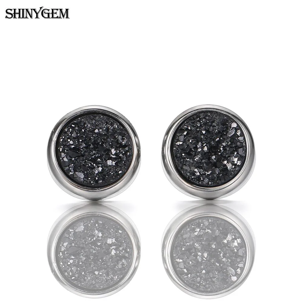 Серьги-гвоздики из нержавеющей стали ShinyGem Druzy, высокое качество, 6 мм/8 мм/10 мм, круглые модные сверкающие серьги из натурального камня для женщин
