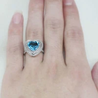 LANMI Romantic Heart 10mm Solid 14Kt White Gold Blue Topaz Engagement Rings