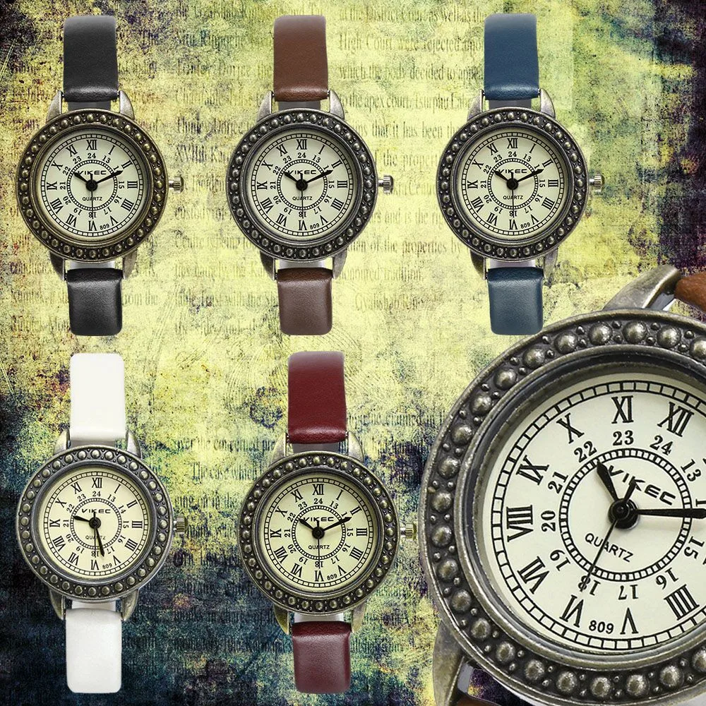 Women Retro Literary Fine Watches Ladies Vintage Roman Numerals Dial Leather Quartz Wristwatches Bracelet Clock Bayan Kol Saati