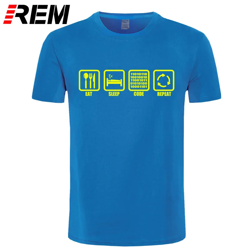 REM одежда Eat Sleep Code повторный подарок для Программист-фанат хакер Футболка Мужская хлопковая футболка с короткими рукавами Топ Camiseta