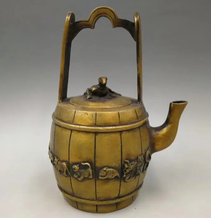 

Китайский чайник из чистой латуни в форме ведра из двенадцати знаков зодиака