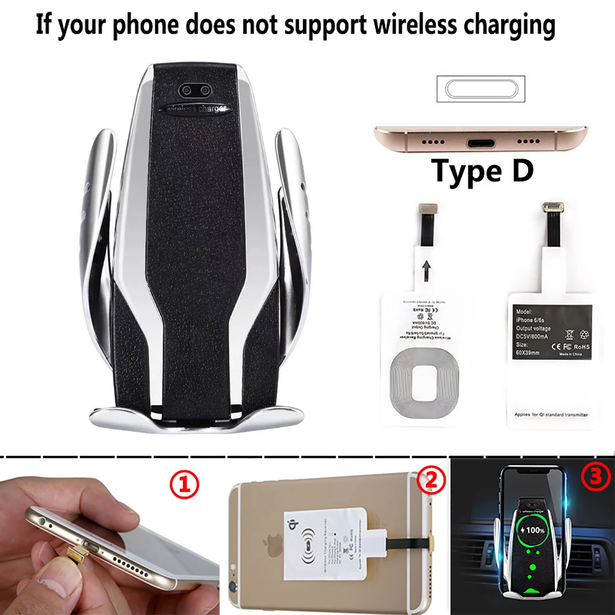 Silver For iPhone Автоматический зажимной Автомобильный держатель для телефона Qi Fast 10 Вт Беспроводная зарядка автомобильное зарядное устройство держатель крепление вентиляционное отверстие для iPhone X Max XR Samsung - Цвет: Silver For iPhone