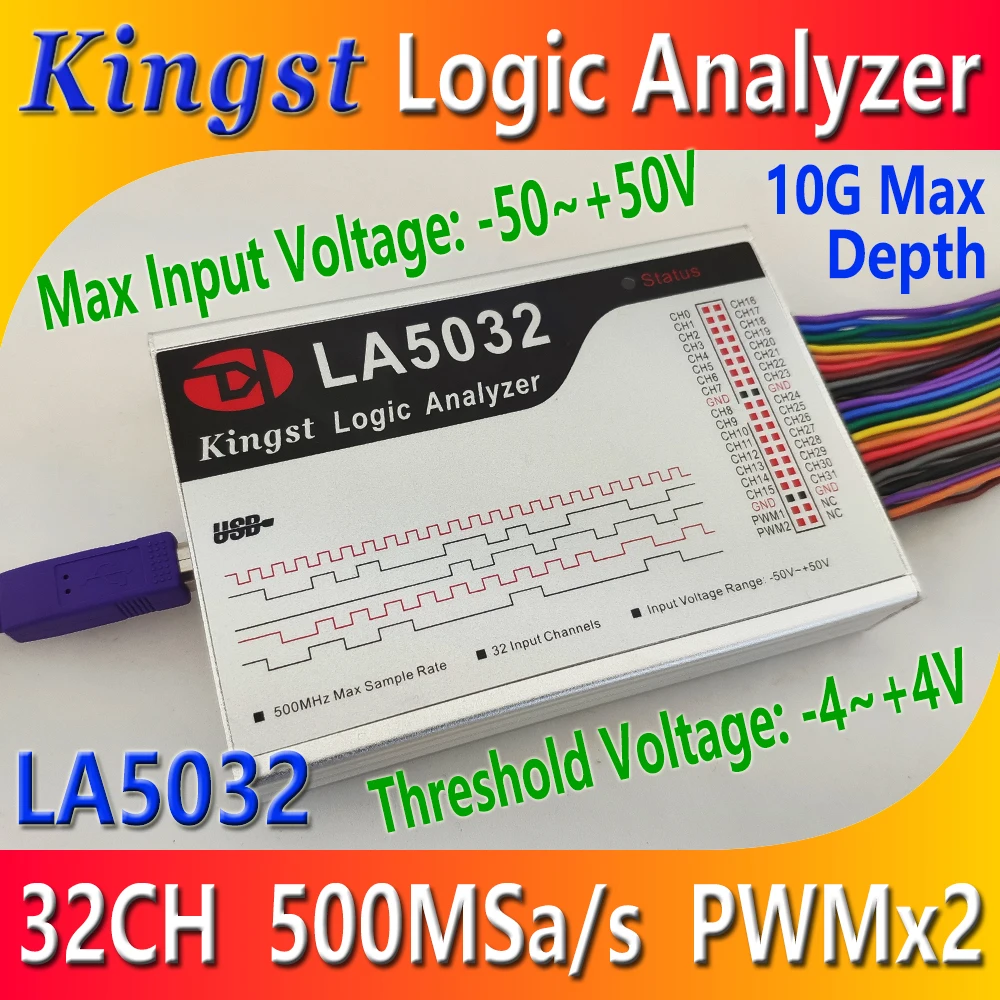 Kingst LA5032 USB логический анализатор 500M Максимальная скорость выборки, 32 канала, 10B образцы, MCU,ARM, инструмент отладки FPGA, английское программное обеспечение