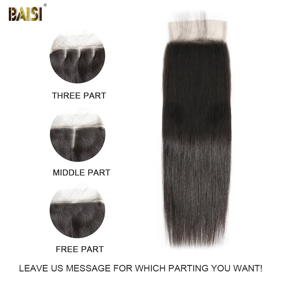 BAISI волосы перуанские прямые натуральные 3 пучка с 4X4 закрыванием 100% для - Фото №1