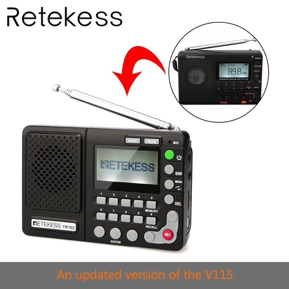Портативный радиоприемник Retekess TR102 FM/AM/SW с мировым диапазоном mp3 плеер