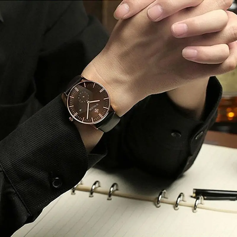 2017 WWOOR мужские часы Топ Бренд роскошные кожаный ремешок повседневные кварцевые