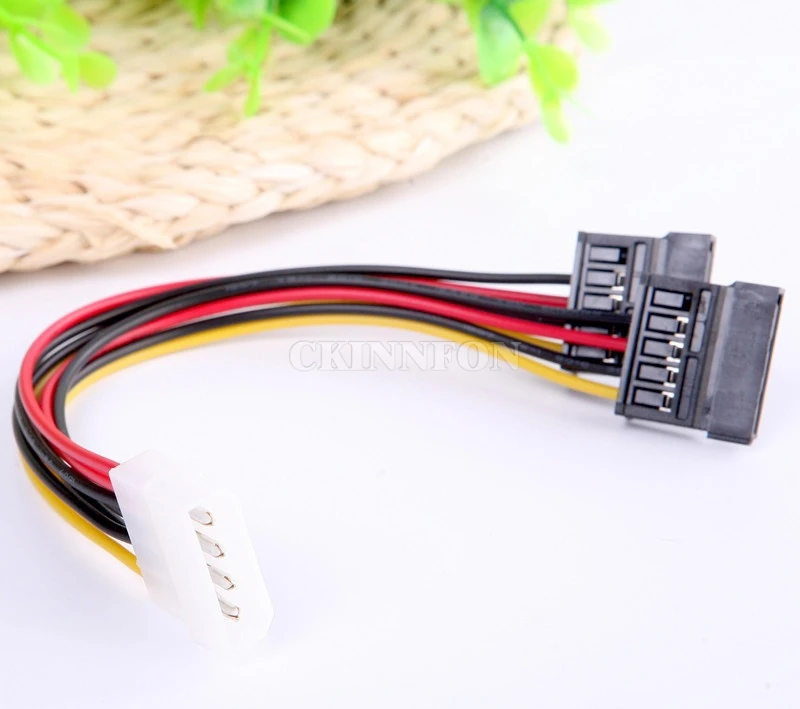 

500Pcs/Lot 4 Pin IDE to 2 of 15 Pin Serial ATA SATA HDD Power Adapter Cable