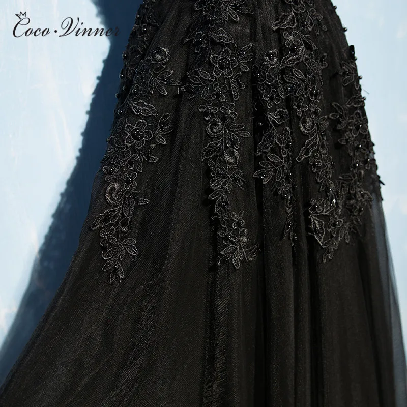 Женское вечернее платье с кружевом черное длинное аппликацией E0027|lace evening dresses|robe