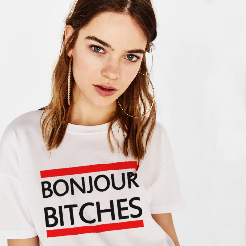 Новинка Женская Классическая футболка с принтом hello bitches коротким рукавом